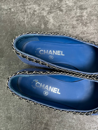 Blue Denim Cloth Shoes With Black Cap Toe