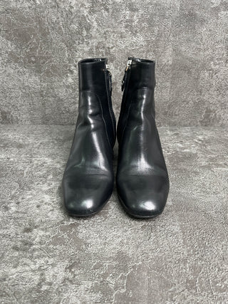 Black Leather Short Boots With Silver Quilted Heels