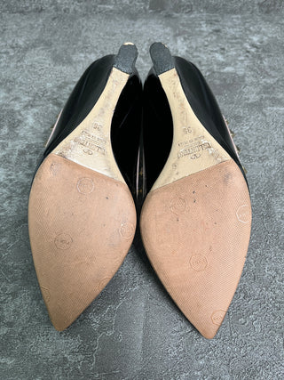 Black Rockstud Shoes With Beige Trim