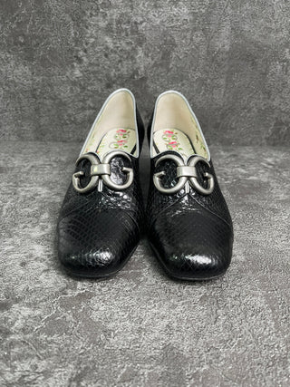 Black GG Biba Snakeskin Pumps
