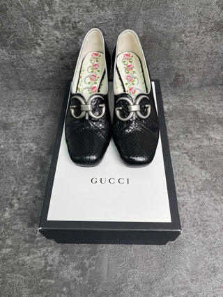 Black GG Biba Snakeskin Pumps