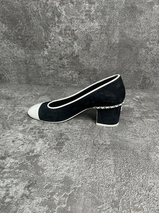 Black Suede Shoes With White Patent Cap Toe