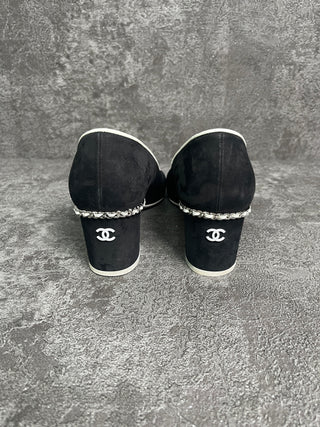Black Suede Shoes With White Patent Cap Toe