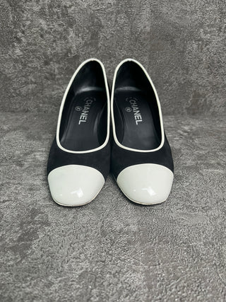 Black Suede Shoes With White Patent Cap Toe