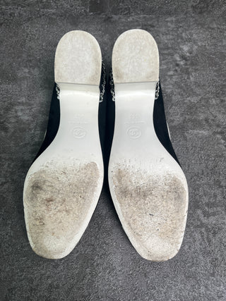 Black Suede Shoes With White Patent Cap Toe