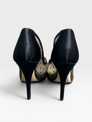 Black 110mm Satin Pumps With Crystal Embellishment