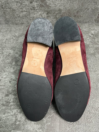 Burgundy Suede Quilted Short Boots With Pearl Buttons