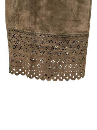 Olive Green Suede Dress With Laser Cut End