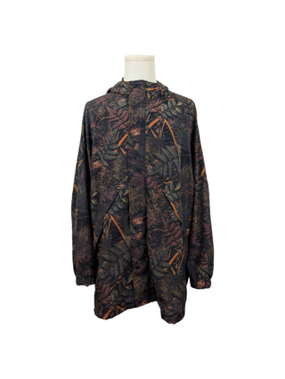 Dark Olive Autumn Leaves Print Button Up Zip Up Jacket