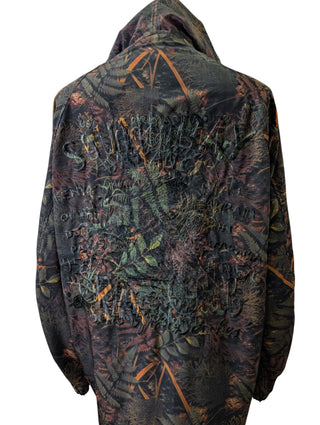 Dark Olive Autumn Leaves Print Button Up Zip Up Jacket
