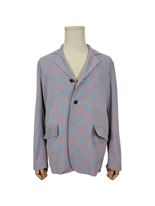 Blue And Vermillion Checkered Suit Jacket