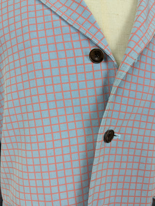 Blue And Vermillion Checkered Suit Jacket