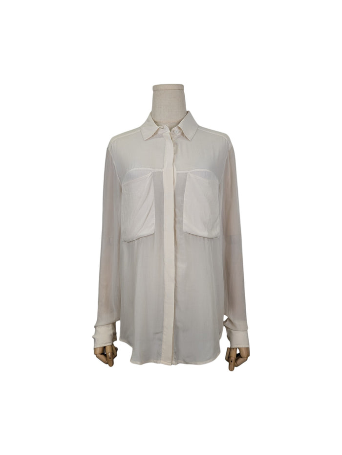 Creme Color Silk Shirt With Sheer Back