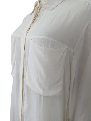 Creme Color Silk Shirt With Sheer Back