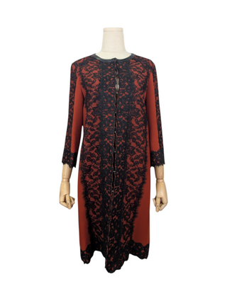 Wine Red Knee Length Thin Dinner Jacket With Black Lace Details