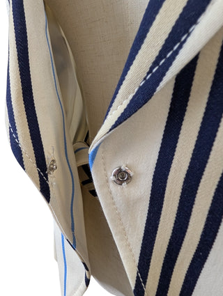 Beige Wool Thin Blazer With Blue And Black/Khaki Stripes