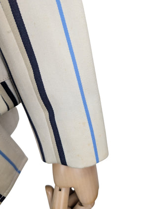 Beige Wool Thin Blazer With Blue And Black/Khaki Stripes