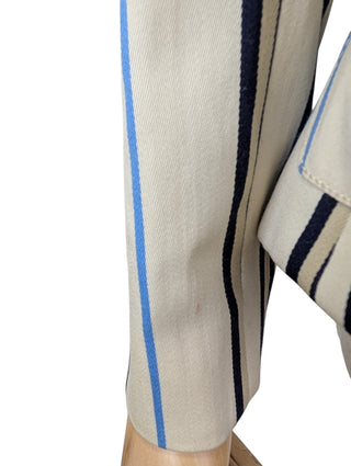 Beige Wool Thin Blazer With Blue And Black/Khaki Stripes