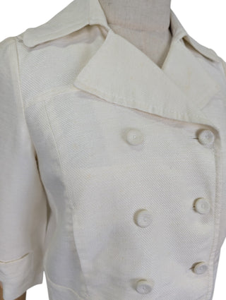 Beige Double Breasted Cropped Blazer With 3/4 Sleeves