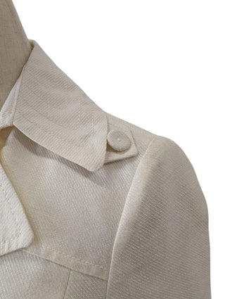 Beige Double Breasted Cropped Blazer With 3/4 Sleeves