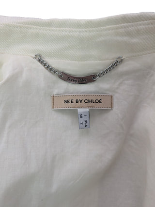 Beige Double Breasted Cropped Blazer With 3/4 Sleeves