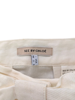 Beige Pleated Short Skirt With Ribbon Front