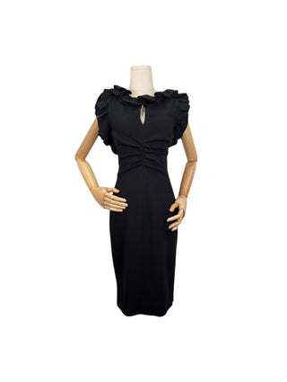 Black Dress With Ruffles Details And Open V Back