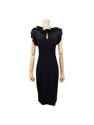 Black Dress With Ruffles Details And Open V Back