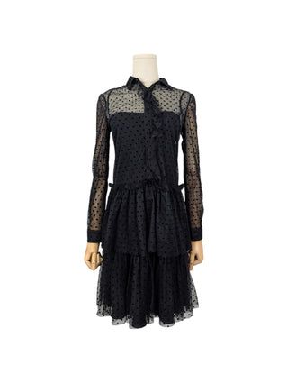 Black One-Piece Polka Dots Meshed Dress With Underlaying