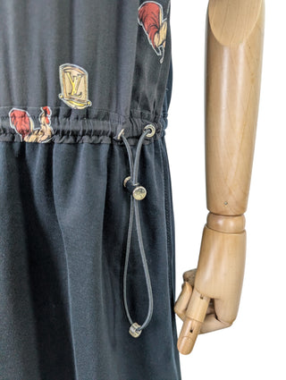 Black Silk And Cotton Dress With Iconic Neck Chain And Logo Graphics