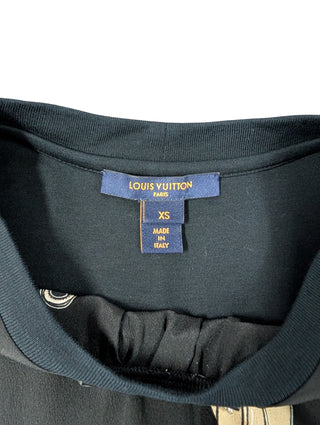 Black Silk And Cotton Dress With Iconic Neck Chain And Logo Graphics