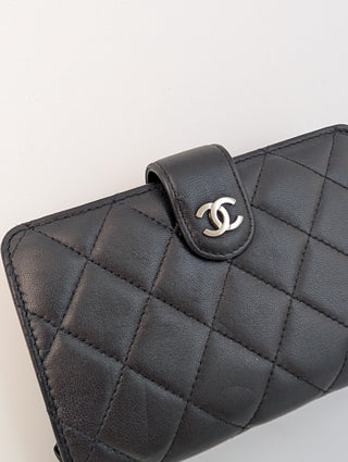 Black Lambskin Quilted Leather Wallet