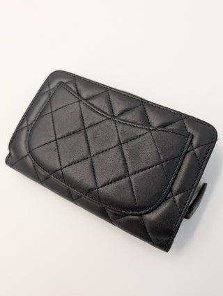 Black Lambskin Quilted Leather Wallet