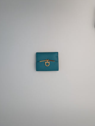 Dark Aqua Green Fold-Over Clasp Leather Wallet