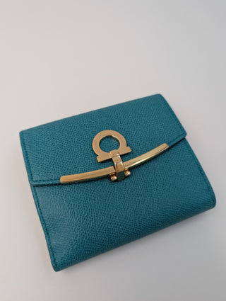 Dark Aqua Green Fold-Over Clasp Leather Wallet