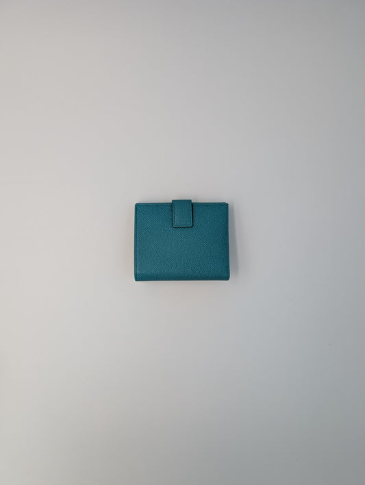 Dark Aqua Green Fold-Over Clasp Leather Wallet