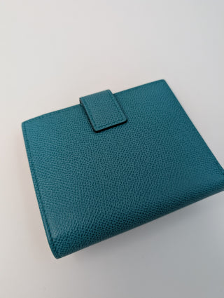 Dark Aqua Green Fold-Over Clasp Leather Wallet