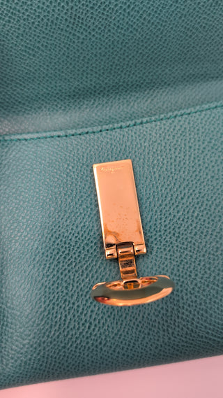 Dark Aqua Green Fold-Over Clasp Leather Wallet