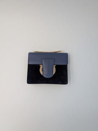 Blue And Navy Blue Thalia Leather And Suede Crossbody Bag