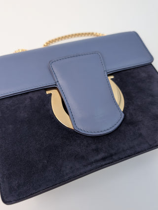 Blue And Navy Blue Thalia Leather And Suede Crossbody Bag