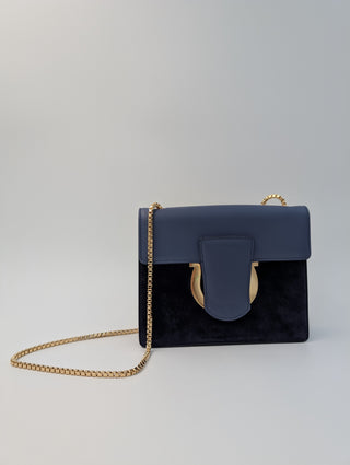 Blue And Navy Blue Thalia Leather And Suede Crossbody Bag