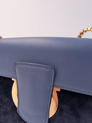 Blue And Navy Blue Thalia Leather And Suede Crossbody Bag