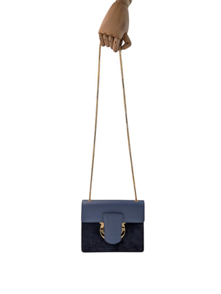 Blue And Navy Blue Thalia Leather And Suede Crossbody Bag