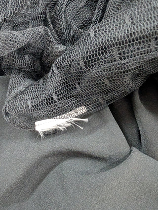 Black One-Piece Polka Dots Meshed Dress With Underlaying