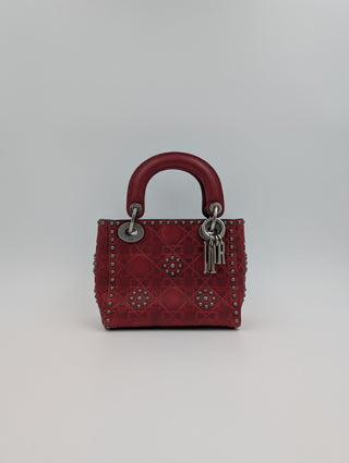 Red Mini Embossed Calfskin Studded Lady Dior