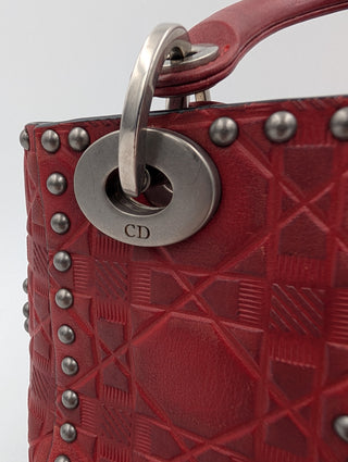 Red Mini Embossed Calfskin Studded Lady Dior