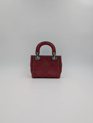 Red Mini Embossed Calfskin Studded Lady Dior