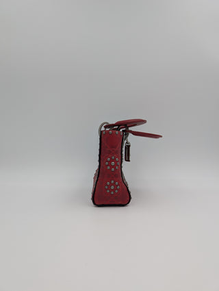 Red Mini Embossed Calfskin Studded Lady Dior