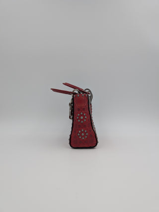 Red Mini Embossed Calfskin Studded Lady Dior