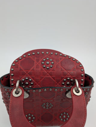Red Mini Embossed Calfskin Studded Lady Dior